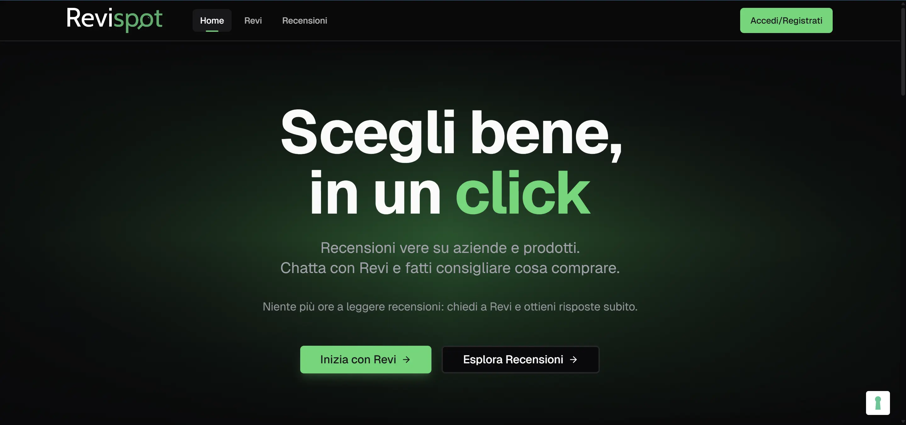 Revispot homepage screenshot with headline and Revi trial CTA