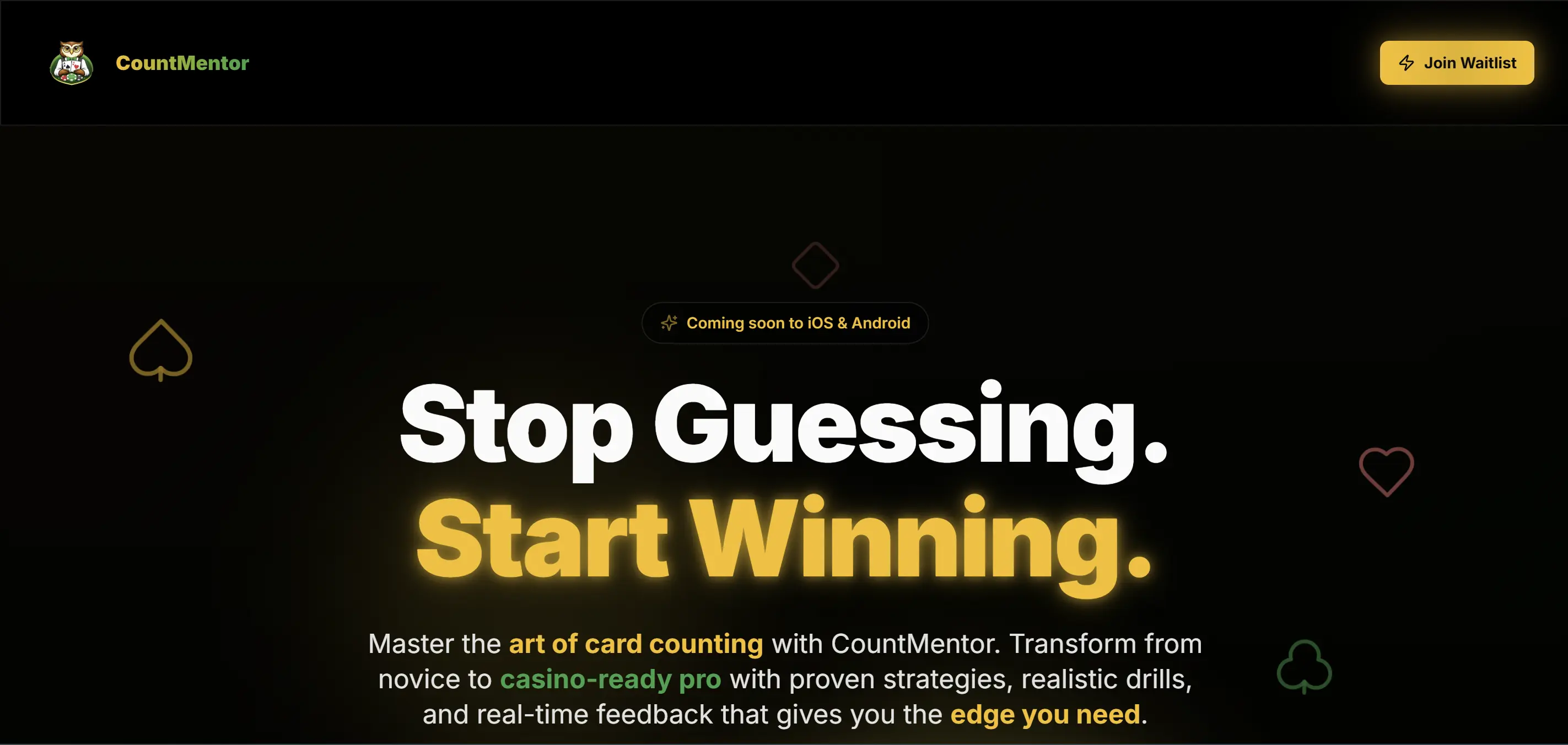 Screenshot della landing CountMentor con value proposition e waitlist