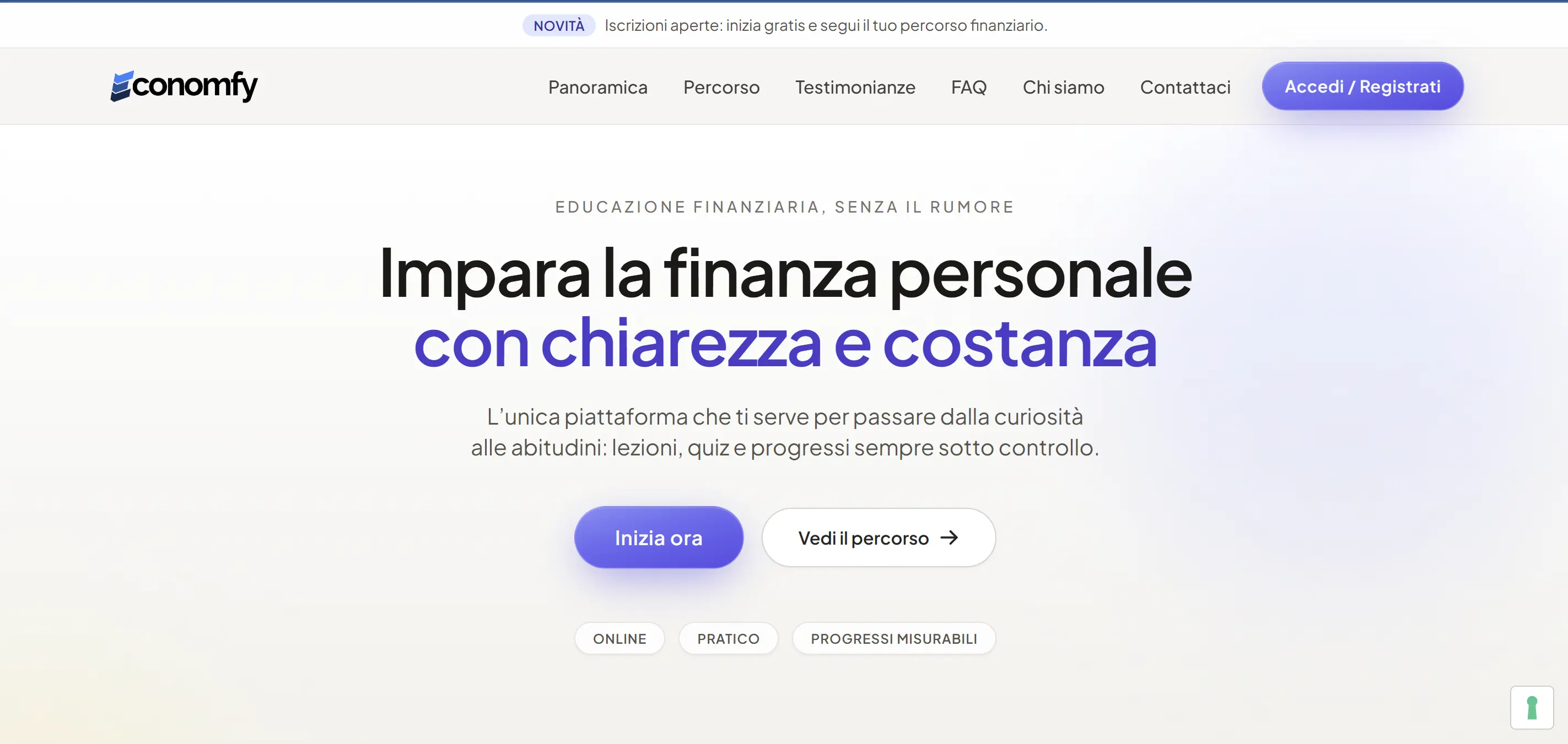 Screenshot della web app Economfy per l’educazione finanziaria